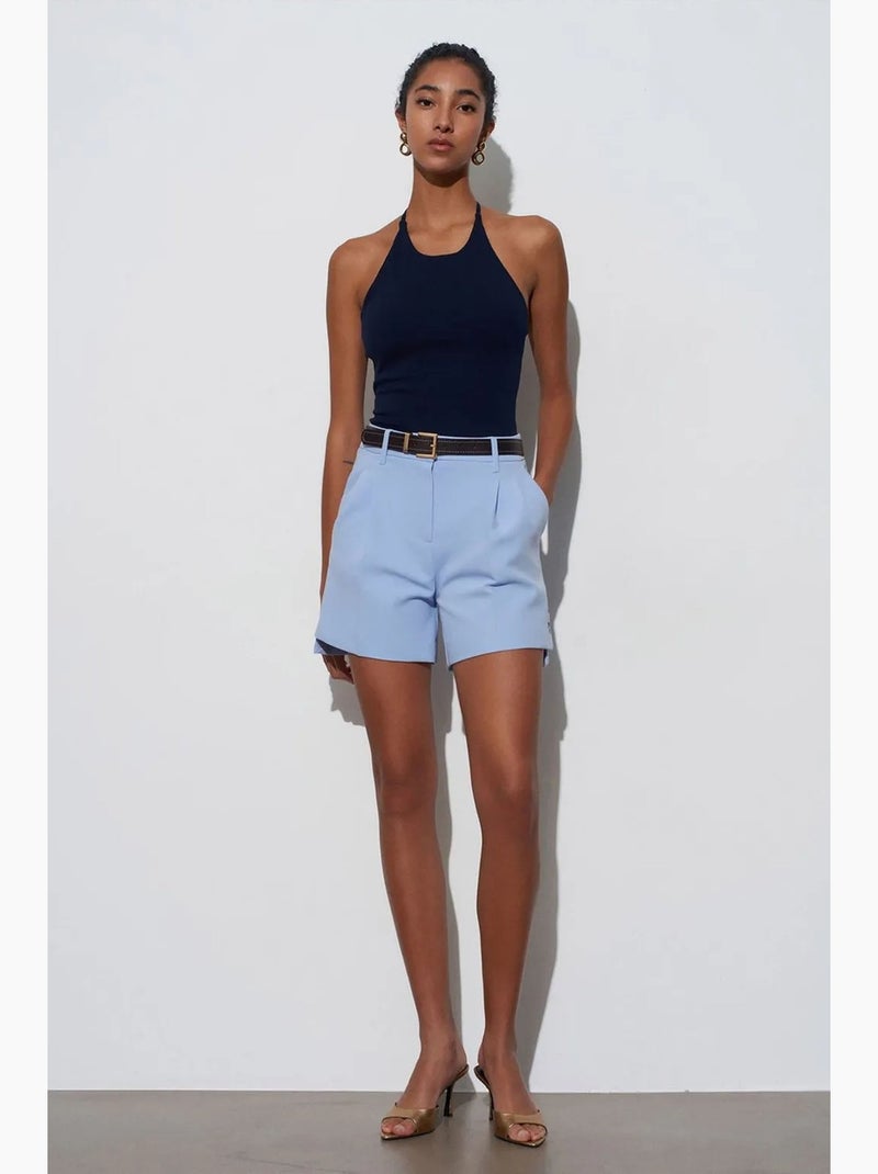 Camiseta sin mangas ajustada cuello halter de punto dilvin Azul marino - Kiabi
