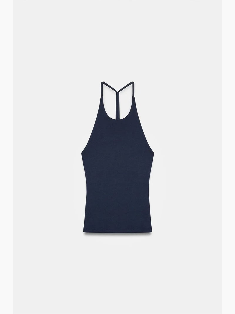 Camiseta sin mangas ajustada cuello halter de punto dilvin Azul marino - Kiabi