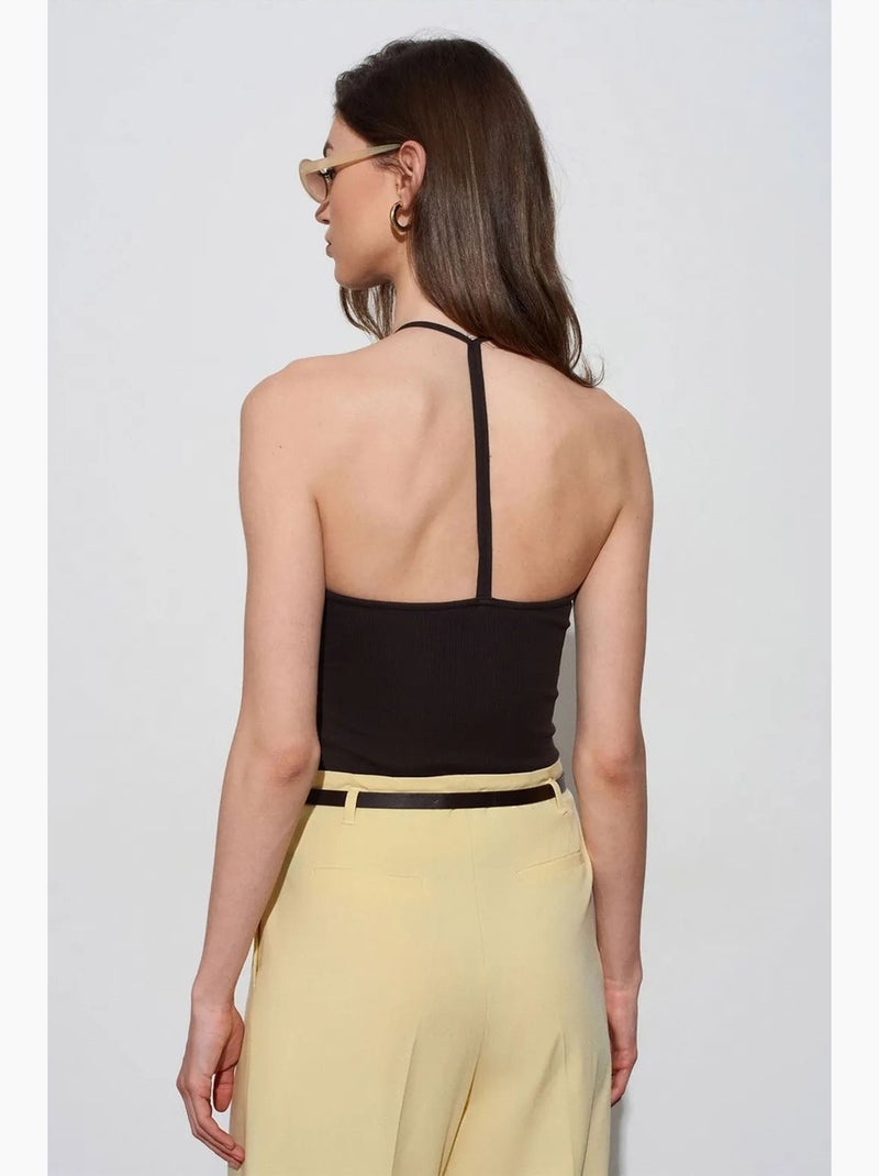 Camiseta sin mangas ajustada cuello halter de punto dilvin Marrón oscuro - Kiabi