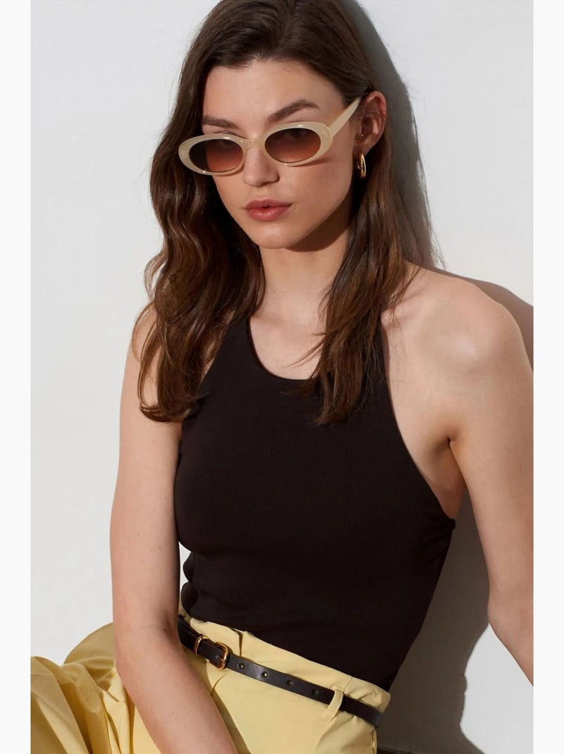 Camiseta sin mangas ajustada cuello halter de punto dilvin Marrón oscuro - Kiabi