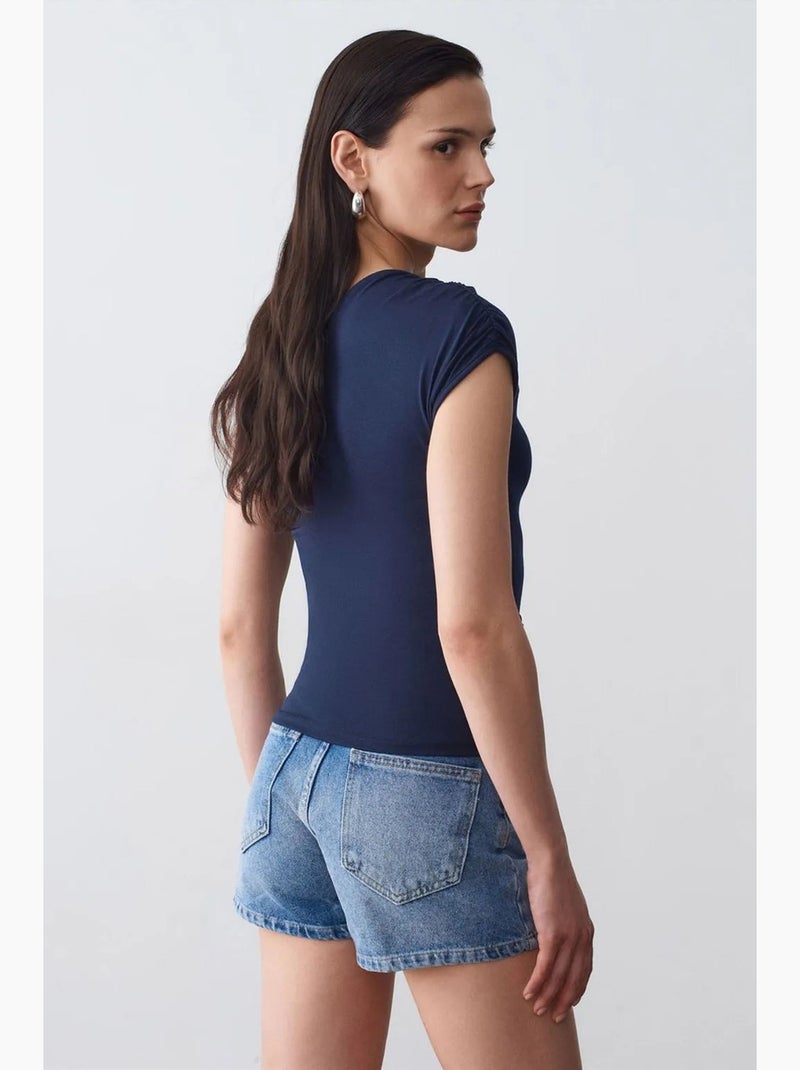 Camiseta sin mangas asimétrica detalle lazo dilvin Azul marino - Kiabi