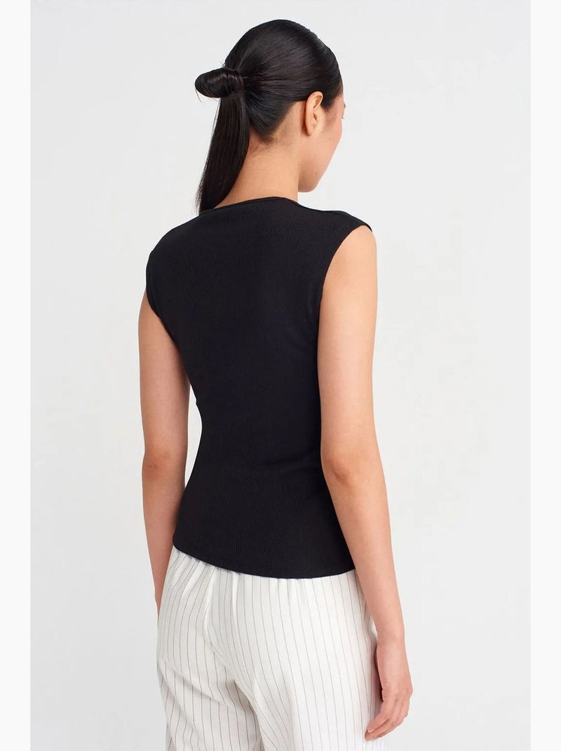 Camiseta sin mangas canalé abotonada delante dilvin Negro - Kiabi