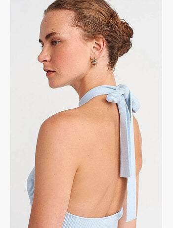 Camiseta sin mangas canalé ajustada cuello halter dilvin