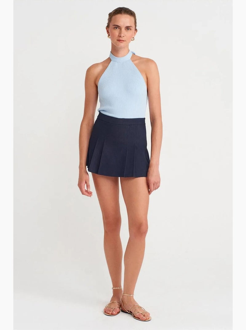Camiseta sin mangas canalé ajustada cuello halter dilvin Azul cielo - Kiabi