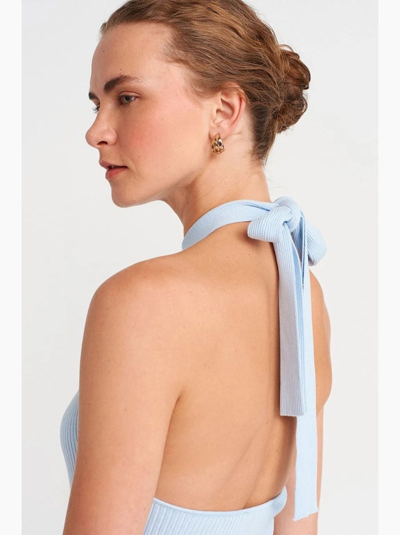 Camiseta sin mangas canalé ajustada cuello halter dilvin Azul cielo - Kiabi