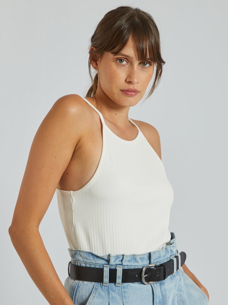 Camiseta sin mangas canalé con cuello americano Blanco - Kiabi