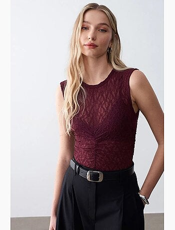 Camiseta sin mangas canalé con encaje dilvin