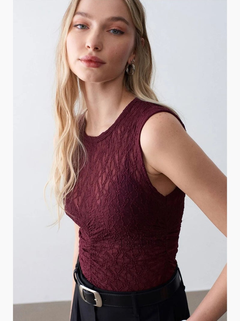 Camiseta sin mangas canalé con encaje dilvin Rojo burdeos - Kiabi