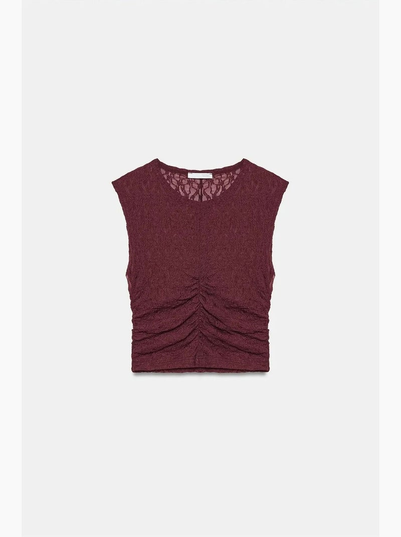 Camiseta sin mangas canalé con encaje dilvin Rojo burdeos - Kiabi