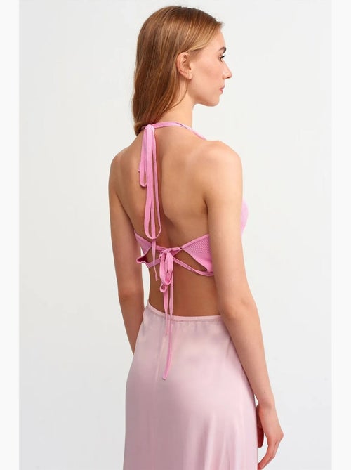 Camiseta sin mangas canalé halter corta con lazo dilvin - Kiabi