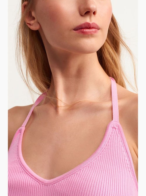 Camiseta sin mangas canalé halter corta con lazo dilvin - Kiabi