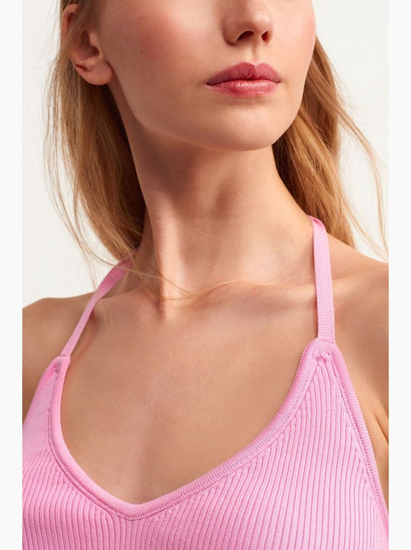 Camiseta sin mangas canalé halter corta con lazo dilvin Rosa almendra - Kiabi