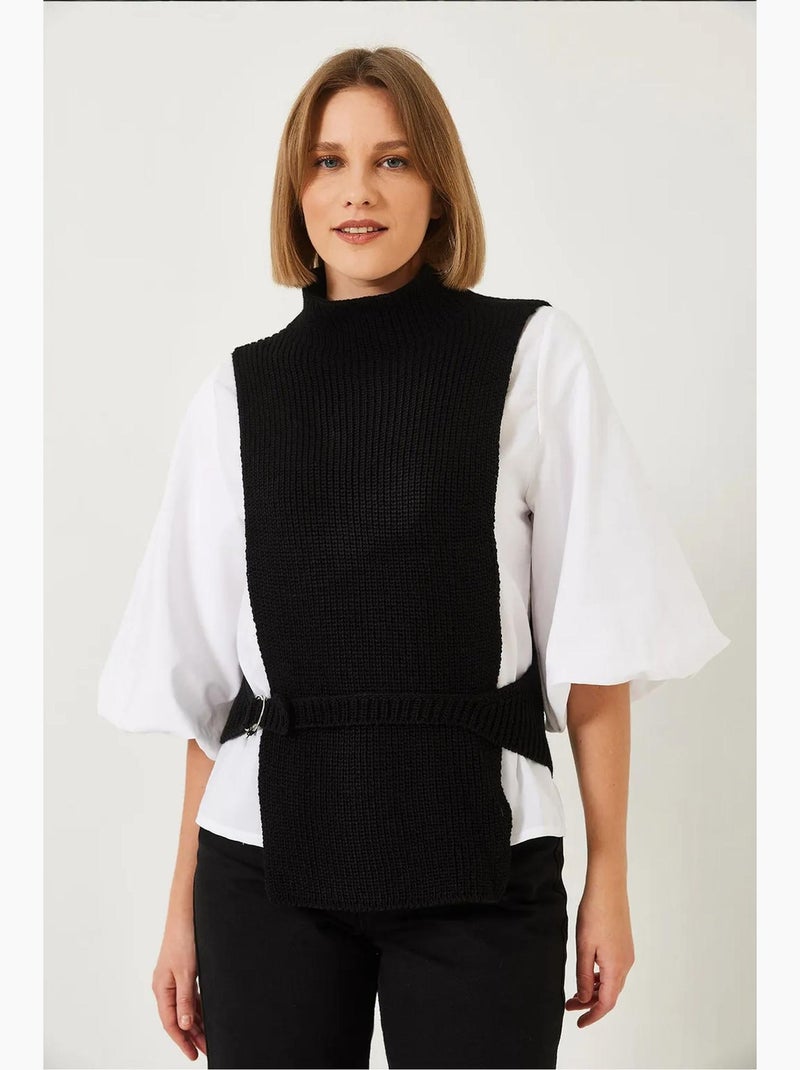 Camiseta sin mangas canalé texturizado cuello alto con lazo lucci Negro - Kiabi