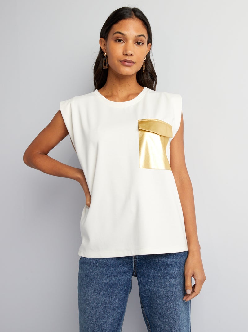 Camiseta sin mangas con bolsillo dorado BLANCO - Kiabi
