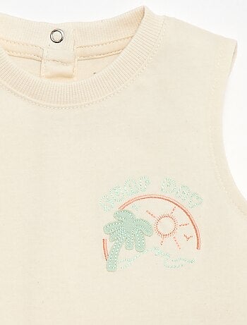 Camiseta sin mangas con bordado fantasía