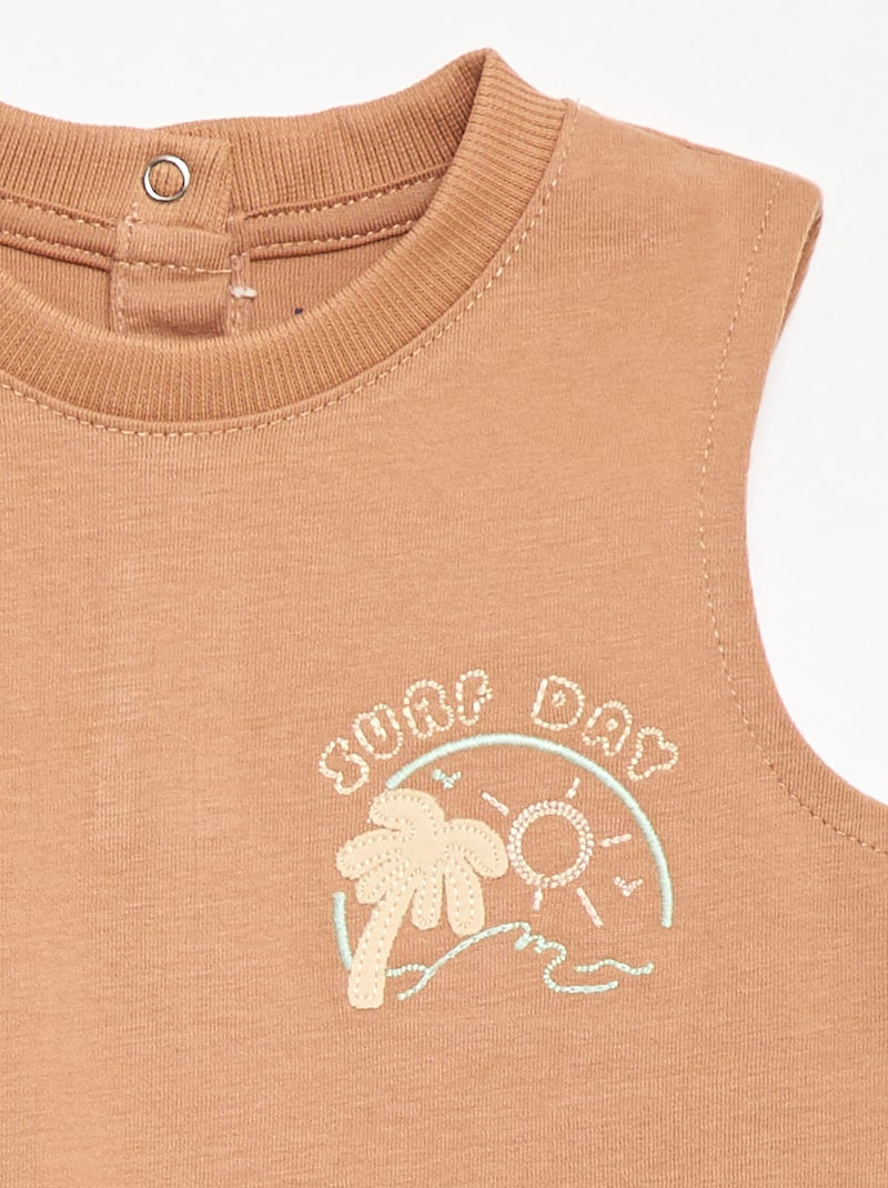 Camiseta sin mangas con bordado fantasía Marron - Kiabi