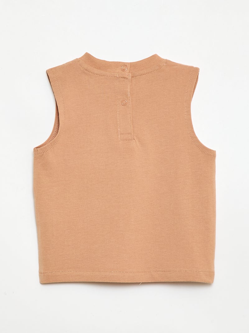 Camiseta sin mangas con bordado fantasía Marron - Kiabi
