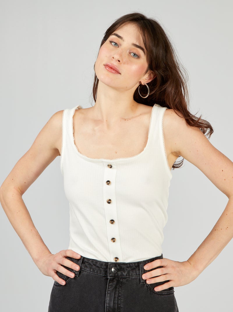 Camiseta sin mangas con botones BLANCO - Kiabi