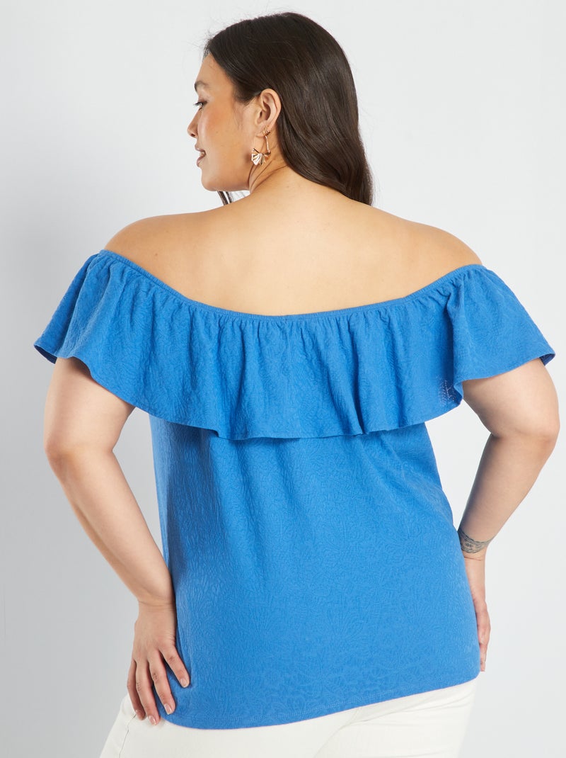Camiseta sin mangas con cuello bardot con volante azul zafiro - Kiabi