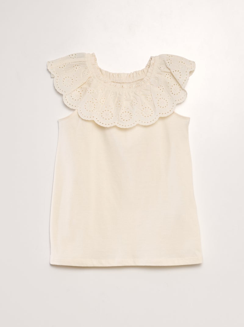 Camiseta sin mangas con cuello bordado BLANCO - Kiabi