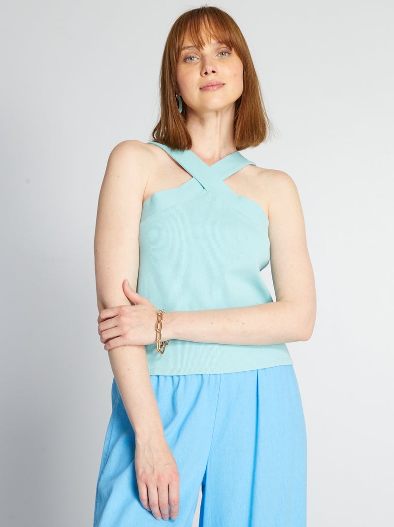 Camiseta sin mangas con cuello cruzado AZUL - Kiabi