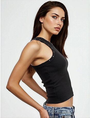 Camiseta sin mangas con cuello en u y detalle de botones busem