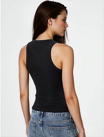 Camiseta sin mangas con cuello en u y detalle de botones busem