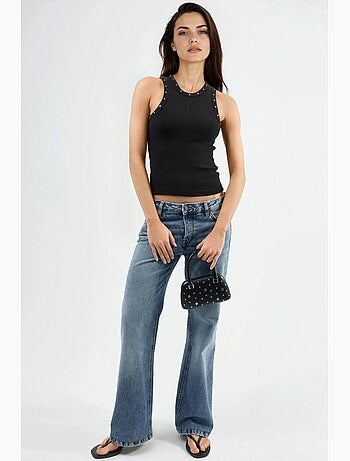 Camiseta sin mangas con cuello en u y detalle de botones busem