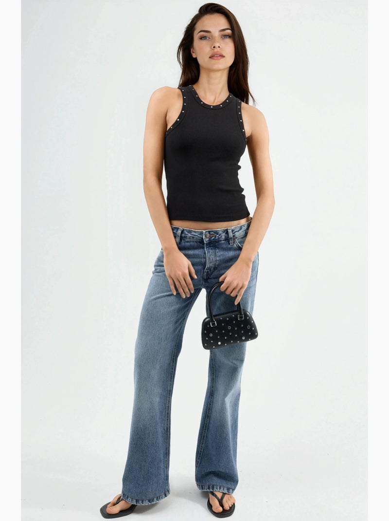 Camiseta sin mangas con cuello en u y detalle de botones busem Negro - Kiabi