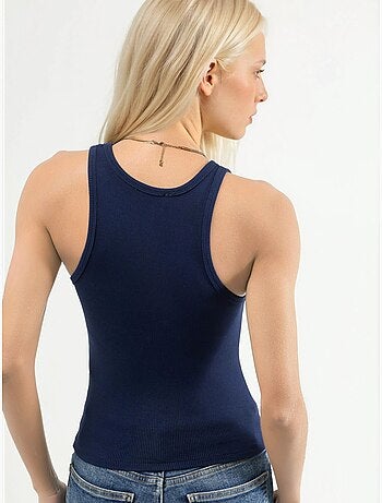 Camiseta sin mangas con cuello en u y estampado acanalado busem