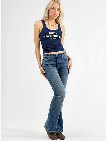Camiseta sin mangas con cuello en u y estampado acanalado busem