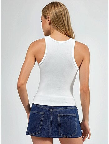 Camiseta sin mangas con cuello en u y estampado acanalado busem