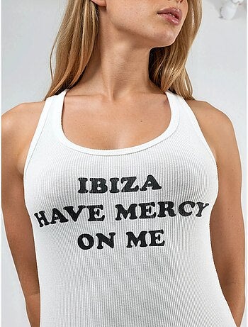 Camiseta sin mangas con cuello en u y estampado acanalado busem