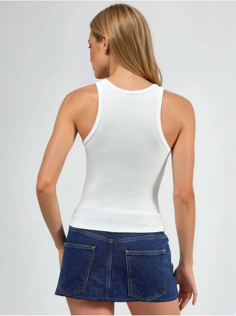 Camiseta sin mangas con cuello en u y estampado acanalado busem Blanco - Kiabi