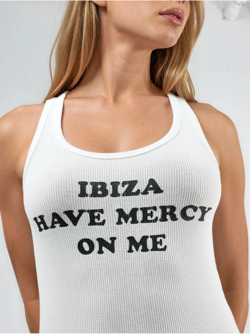 Camiseta sin mangas con cuello en u y estampado acanalado busem Blanco - Kiabi
