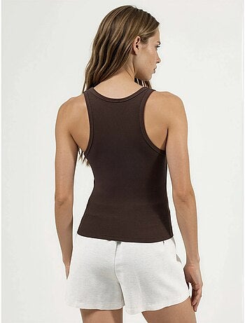 Camiseta sin mangas con cuello en u y estampado acanalado busem