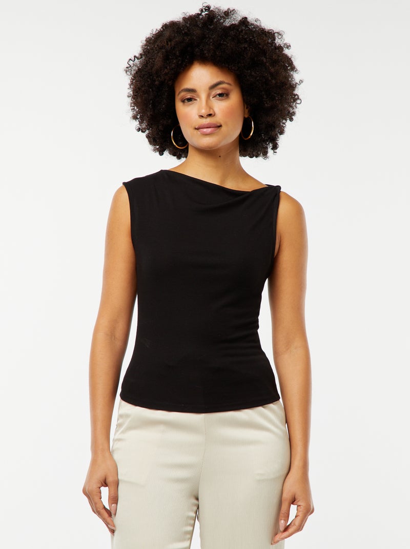 Camiseta sin mangas con cuello recto negro - Kiabi