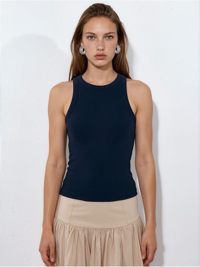 Camiseta sin mangas con cuello redondo acanalado busem Azul marino - Kiabi
