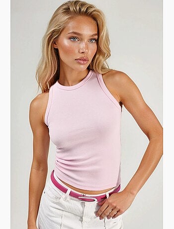 Camiseta sin mangas con cuello redondo acanalado busem