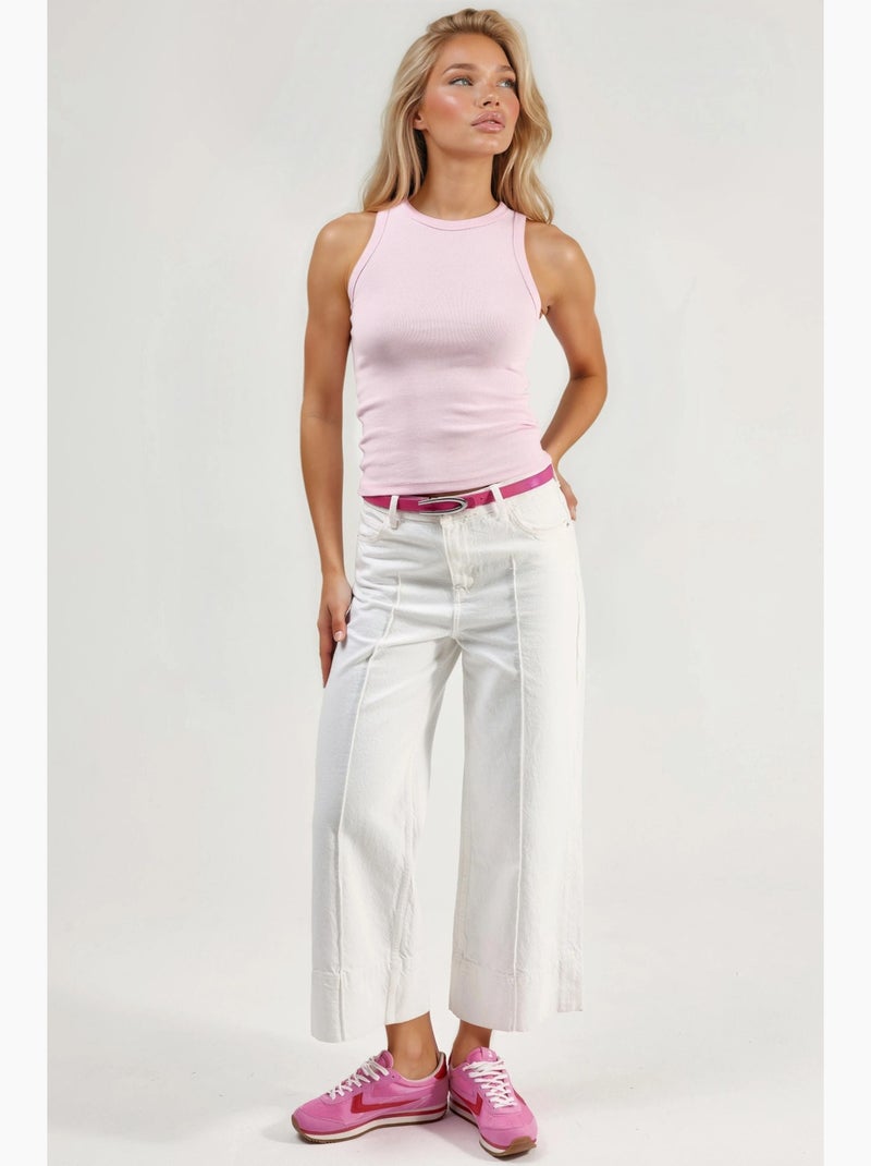 Camiseta sin mangas con cuello redondo acanalado busem Rosa pálido - Kiabi
