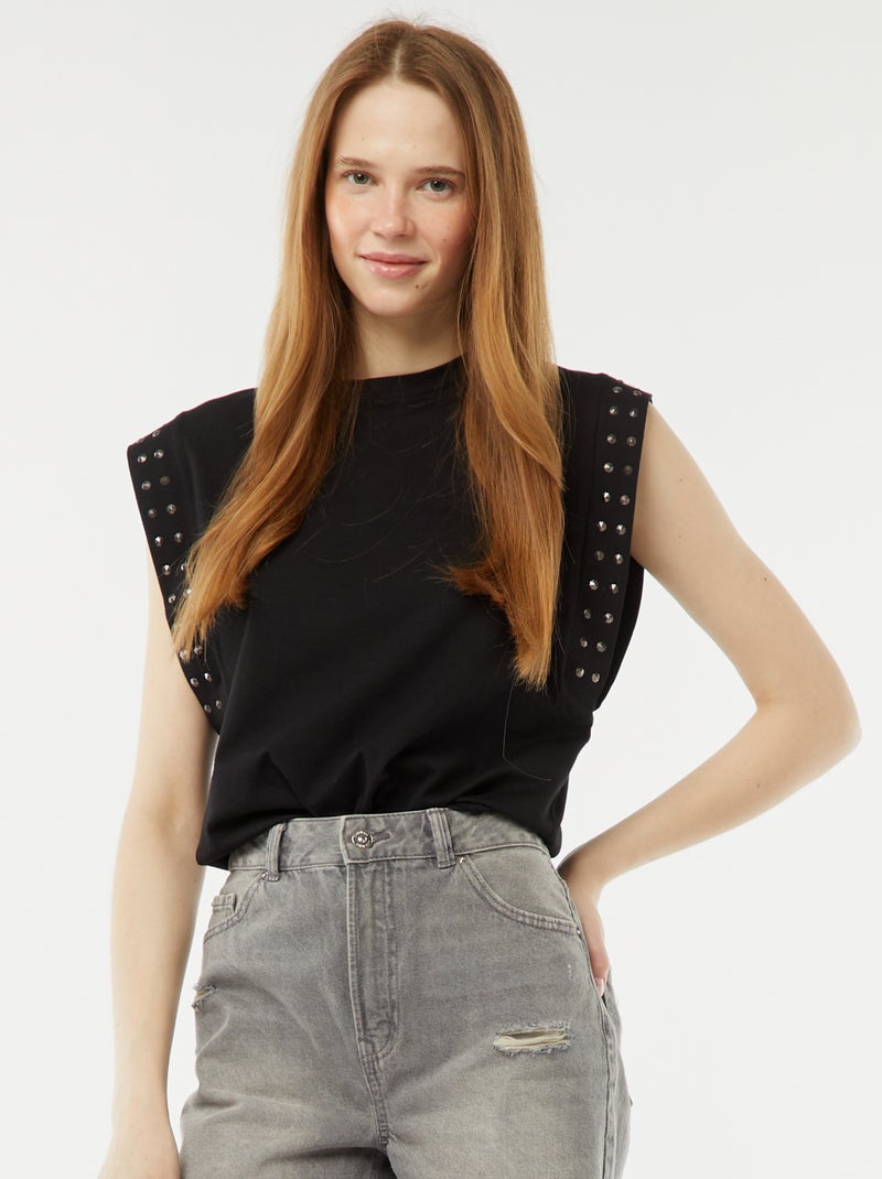 Camiseta sin mangas con sisas con tachuelas negro - Kiabi