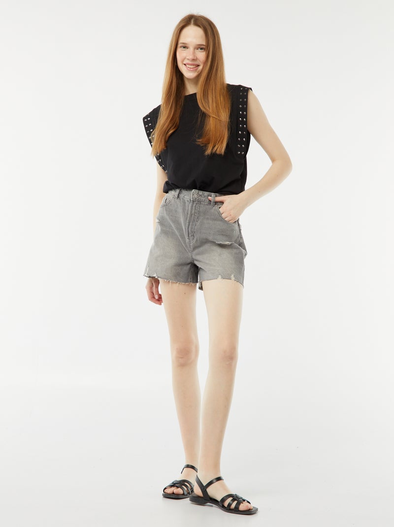 Camiseta sin mangas con sisas con tachuelas negro - Kiabi