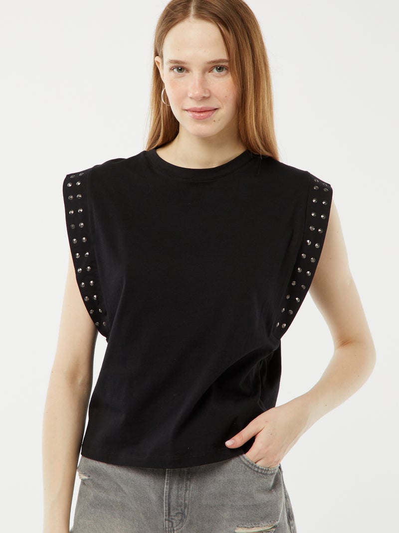 Camiseta sin mangas con sisas con tachuelas negro - Kiabi