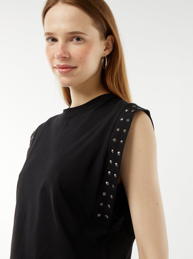 Camiseta sin mangas con sisas con tachuelas negro - Kiabi