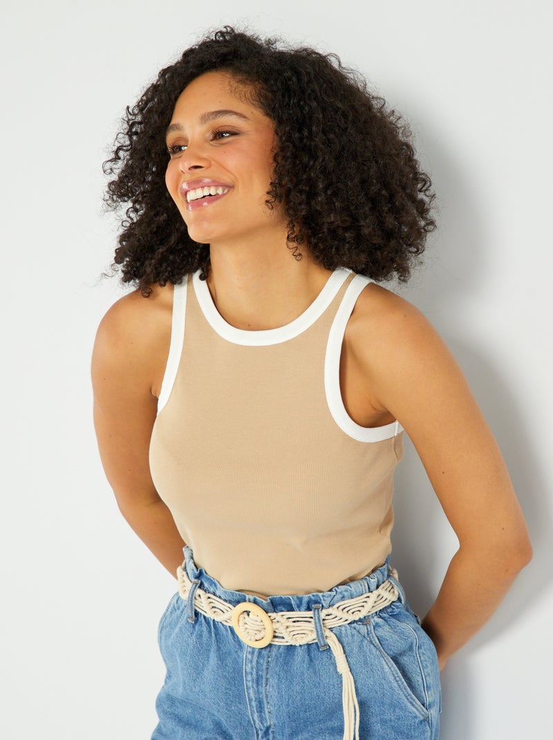 Camiseta sin mangas con sisas en contraste BEIGE - Kiabi