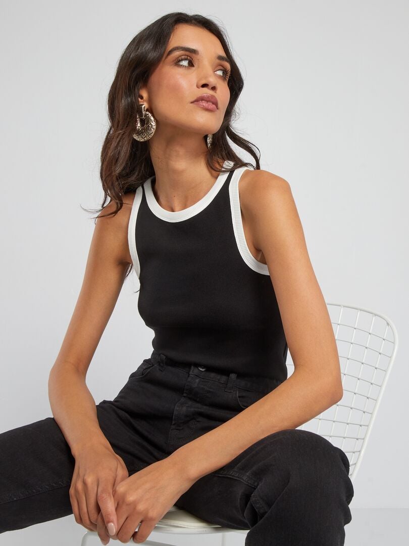 Camiseta sin mangas con sisas en contraste NEGRO DE VERDAD - Kiabi