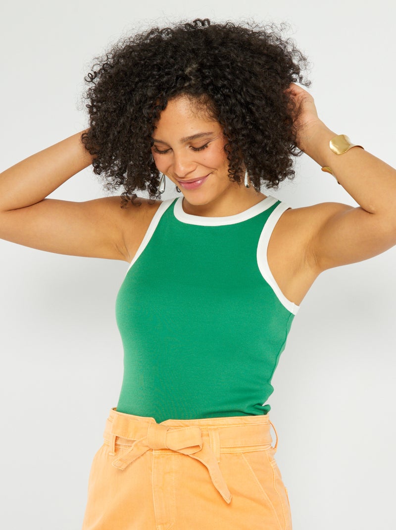 Camiseta sin mangas con sisas en contraste Verde - Kiabi