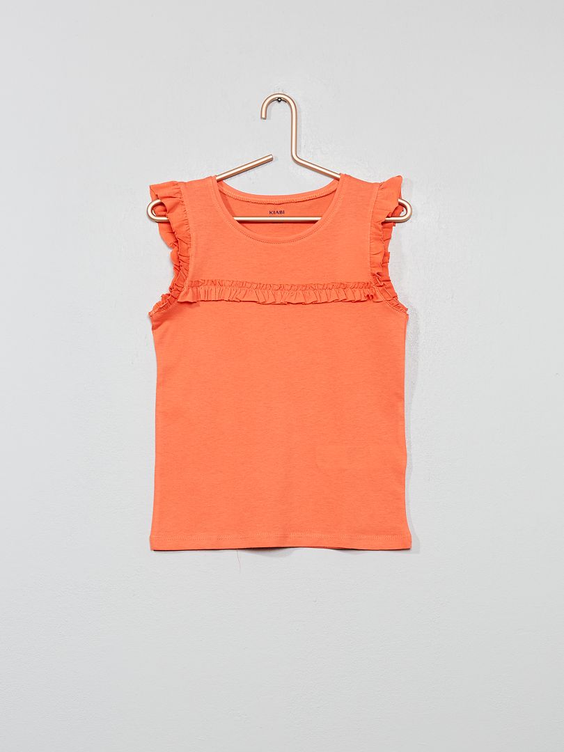 Camiseta sin mangas con volantes naranja coral - Kiabi