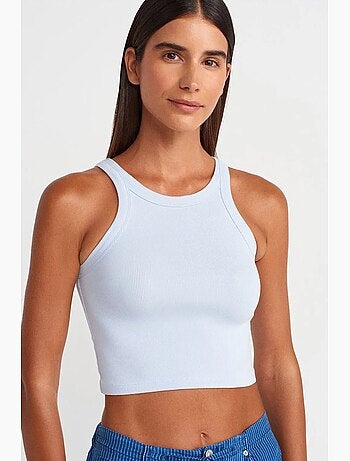 Camiseta sin mangas corta canalé mezcla de algodón dilvin