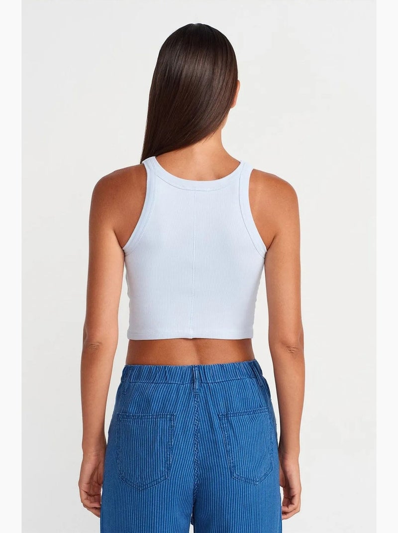 Camiseta sin mangas corta canalé mezcla de algodón dilvin Azul cielo - Kiabi